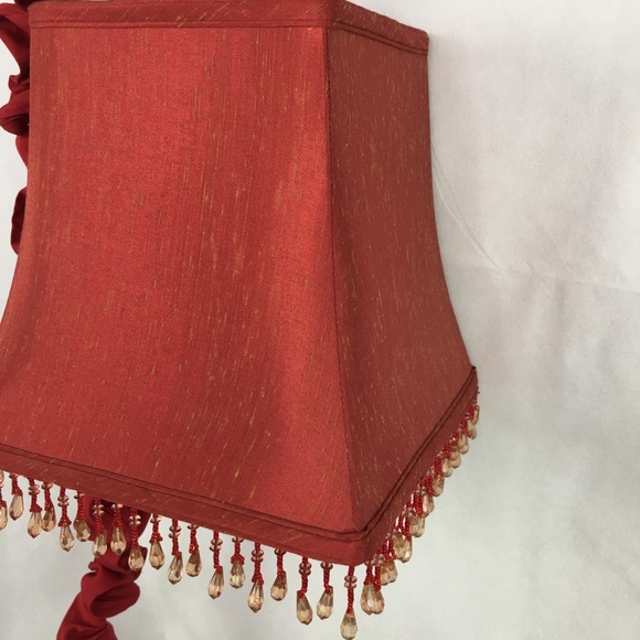 Red Silk Shade Beaded Fringe Hanging Light - Picture 3 of 6